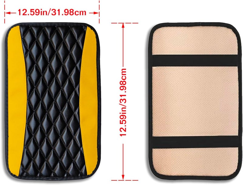 Couslcd Auto Center Console Pad, Universal Waterproof Armrest Seat Box Cover, Car Interior Accessories, Leather Auto Armrest Cover Protector for Most Vehicle, SUV, Truck (Yellow) - Image 2